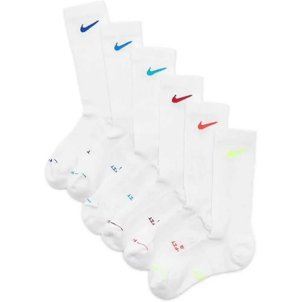 #44. Nike White/Color Swoosh 6Pk Everyday Plus Cushion Crew Socks NWT